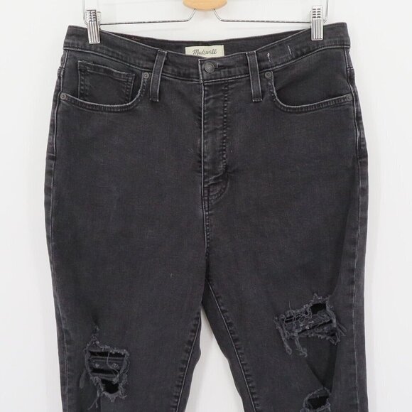 Madewell Mom Jean 31 Black Wash Denim Jeans Distressed Shredded Raw Hem Pants - Picture 2 of 13